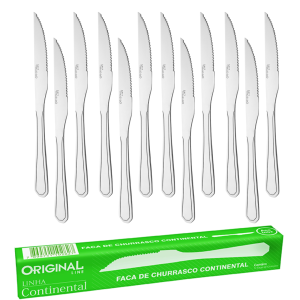 CONJ 12UN FACA INOX CHURRASCO LINHA CONTINENTAL ORIGINAL