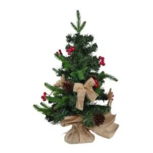 ARVORE NATAL 0,60 CMS VERDE C/ BERRY / PINHAS E LACOS DE JUTA