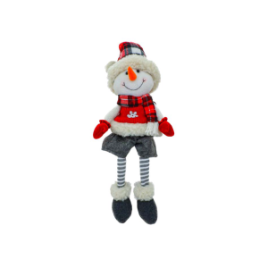 BONECO DE NEVE NATAL SENTADO PERNA PENDURADA 61CM VERMELHO/CINZA