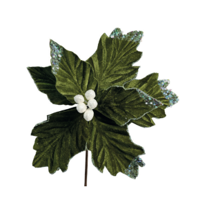 FLOR BICO DE PAPAGAIO NATAL VERDE VELUDO C/ GLITER 28CM