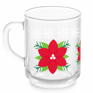CANECA VIDRO NATAL DECORADA FLORES 245ML